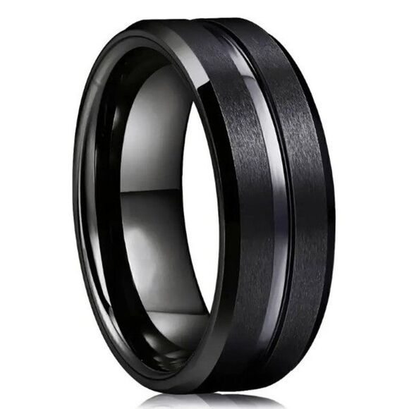 Stainless Steel Black Wedding Band Street Style Unisex Ring - Picture 1 of 4